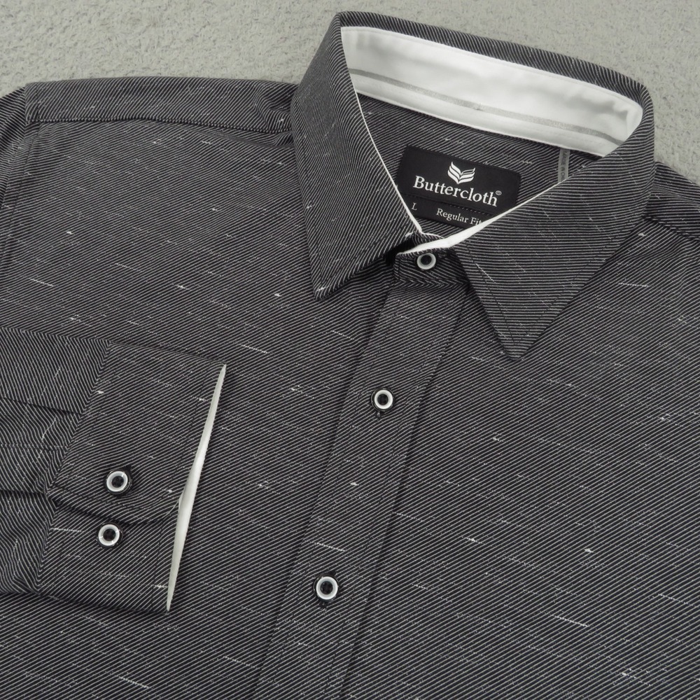 Buttercloth Shirt Mens Large Charcoal Grey Heather Performance Flex Button Up